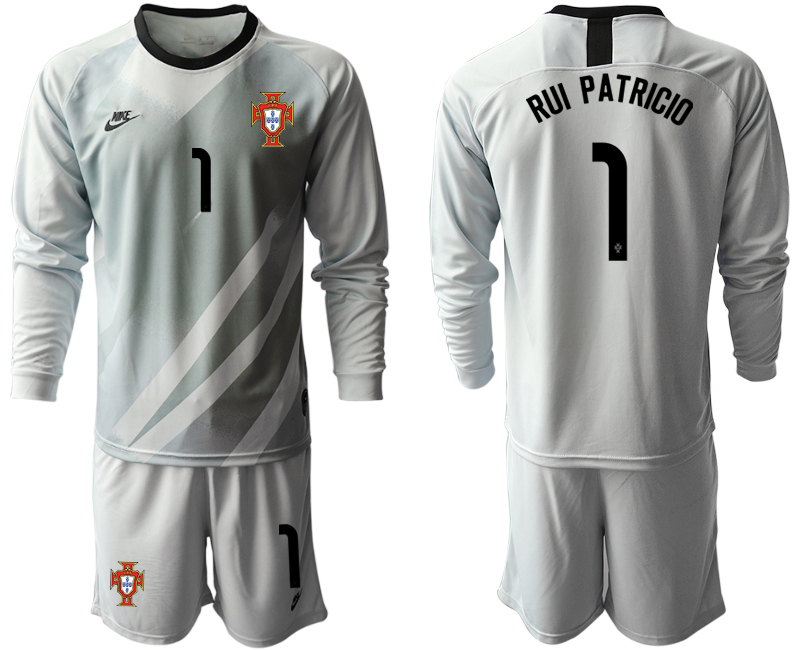 Men 2021 European Cup Portugal grey Long sleeve goalkeeper #1 Soccer Jersey